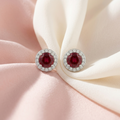 Red Round Halo Stud Earrings, additional product view 7