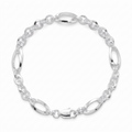 Close-up of a rolo chain punctuated by open oval stations with a hammered edge on the Silvme oval station rolo bracelet