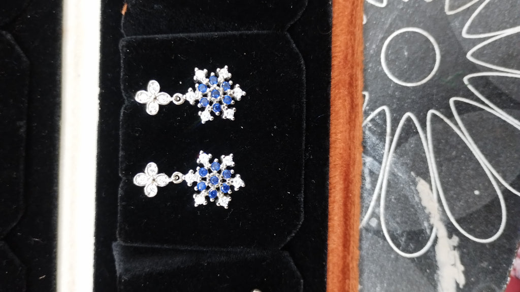 Silvme Pure 925 Sterling Silver Blue Sapphire CZ Cross Pendant Drop Earrings — View 3