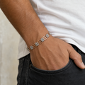Link pattern and surface detail across the rose gold-tone panel bracelet by Silvme