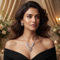 Cubic Zirconia 925 sterling silver pendant necklace and stud earrings jewellery set with cubic zirconia by Silvme â€” angled view