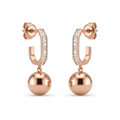 Rose Gold Channel Huggie Ball Drop Earrings, close-up detail