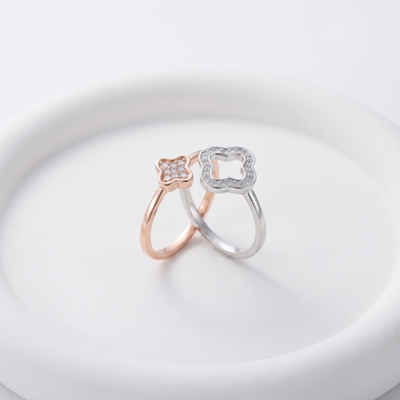 Silvme Flower Stack with cubic zirconia 925 sterling silver floral ring for women, two-tone rose gold and silver, gift for wife, gift for girlfriend, gift box packaging view