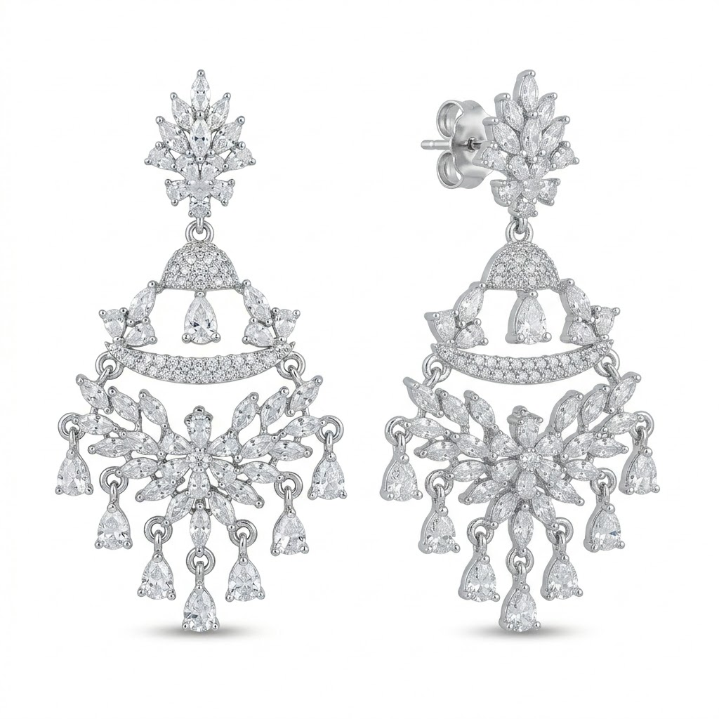 Stone-Set Fan Chandelier Drop Earrings, close-up detail