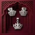 Silvme pure 925 sterling silver crown pendant and stud earrings set with cubic zirconia, side profile view