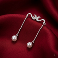 Pearl-Look Accent Drop S-Hook Ear Cuff Earrings, side and fastening view, view 7