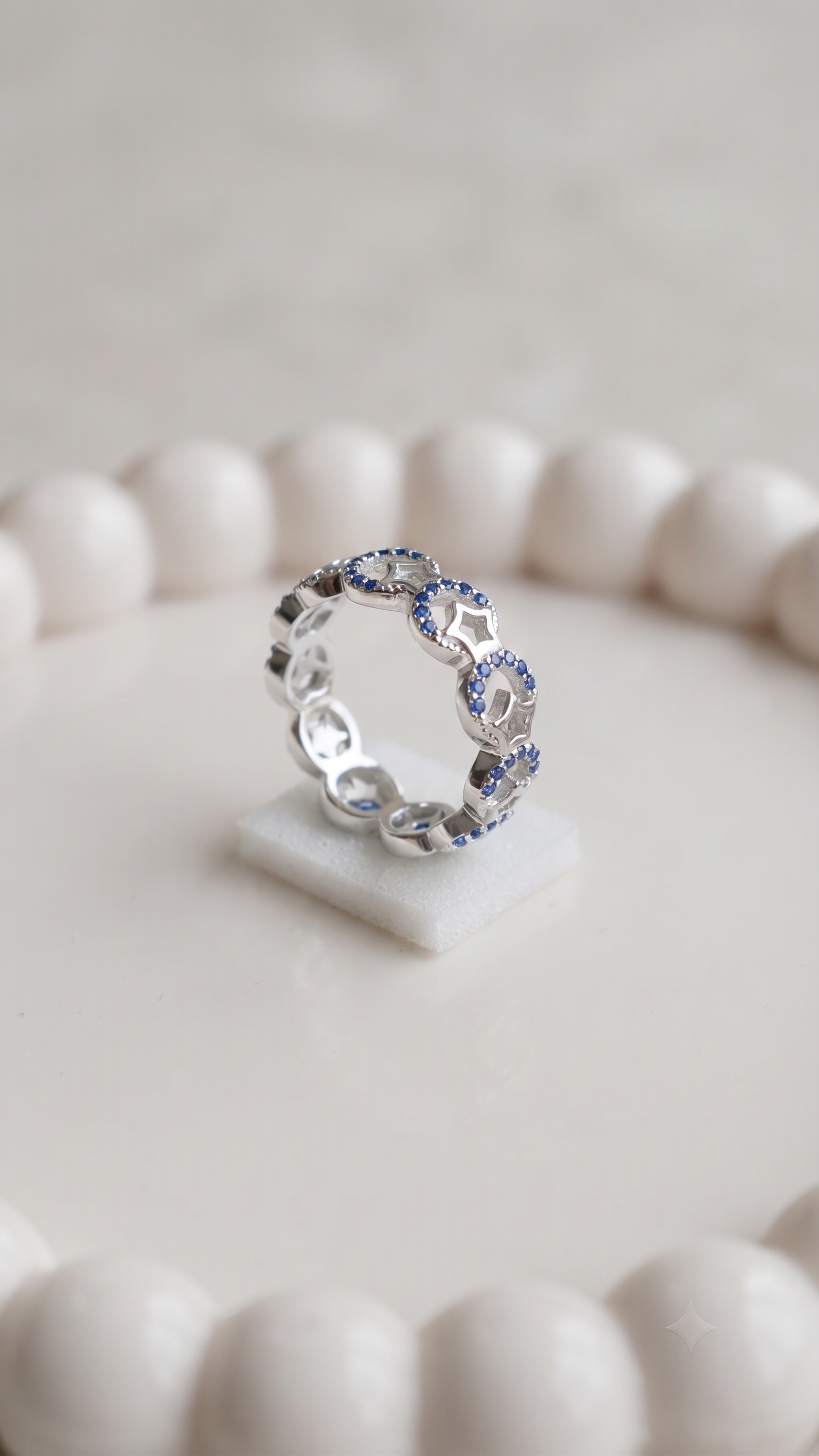 Silvme blue stone link sterling silver ring for women, light and easy to wear all day
