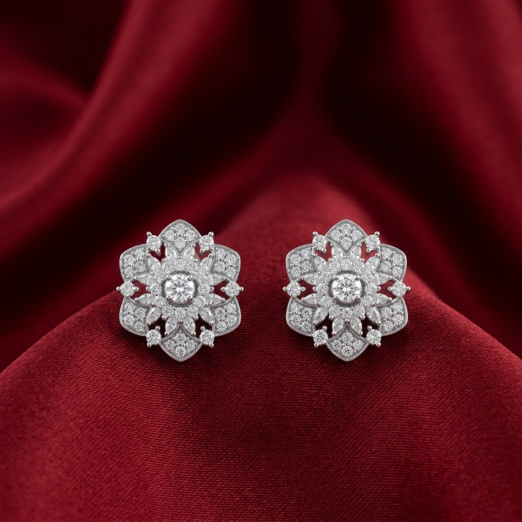 Ornate Floral Snowflake Stud Earrings, additional product view 7