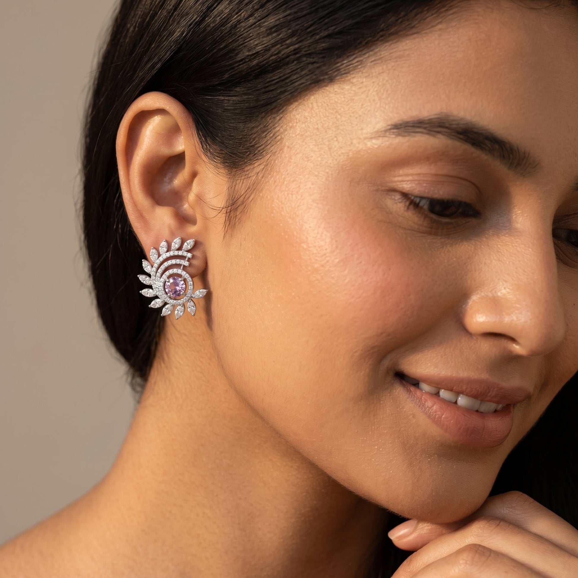 Pink-Centre Feather-Leaf Stud Earrings, additional product view 6