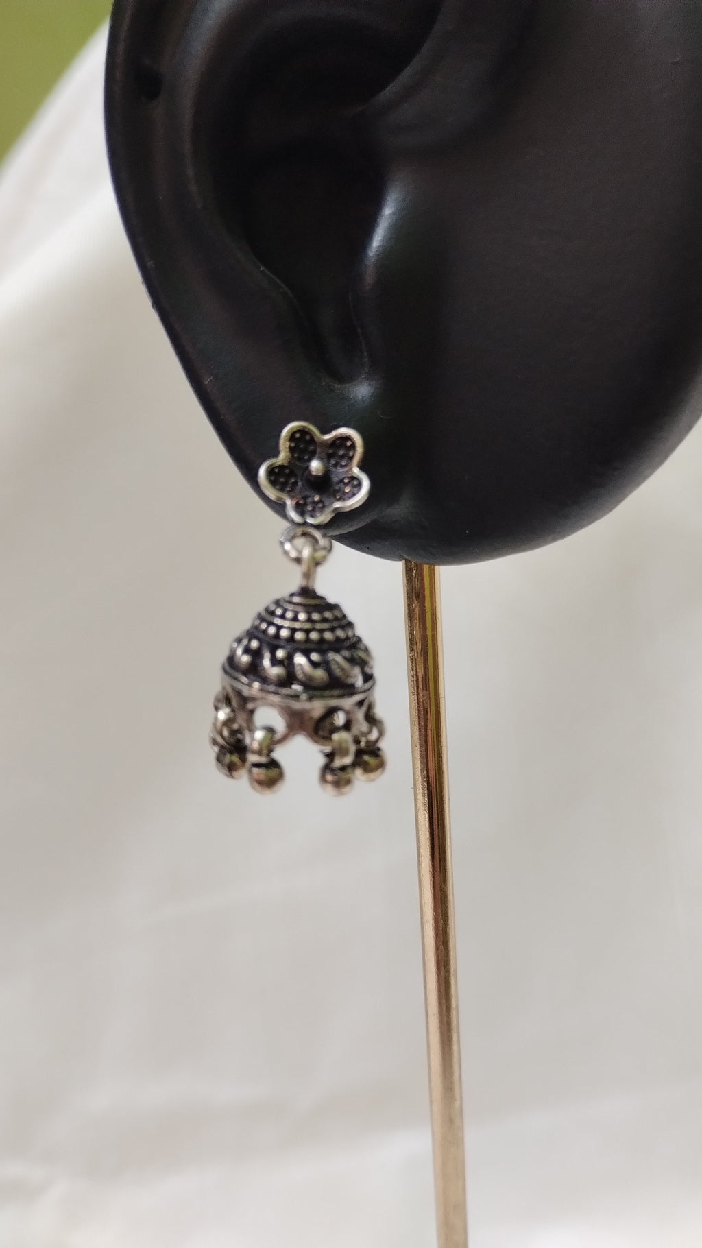 Silvme Pure 925 Sterling Silver Oxidised Floral Jhumka Silver Earrings — View 3
