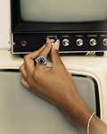 Silvme 925 Sterling Silver Dainty Evil Eye Ring, small blue evil eye motif on a slim band