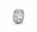 Textured double row stone band 925 sterling silver ring for women - two rows of clear stones framing a textured centre