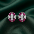 Pink Oval Floral Stone-Set Stud Earrings, additional product view 6
