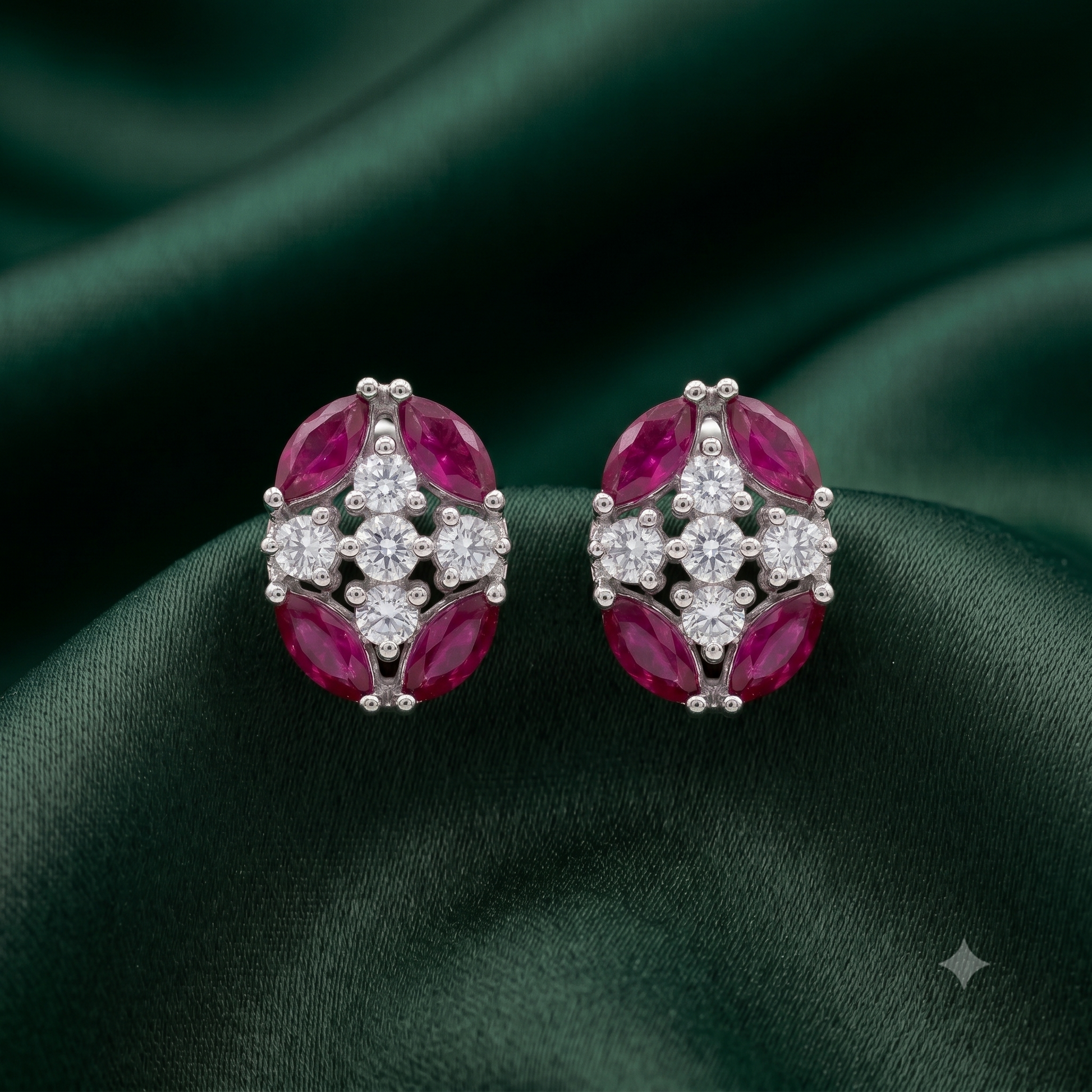 Pink Oval Floral Stone-Set Stud Earrings, additional product view 6