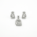 Silvme pure 925 sterling silver minimalist arch pendant and stud earrings set, front view on white background