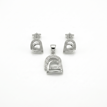 Silvme pure 925 sterling silver minimalist arch pendant and stud earrings set, front view on white background