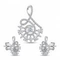Silvme 925 silver peacock fan pendant and drop earrings with cubic zirconia, matching earrings close-up