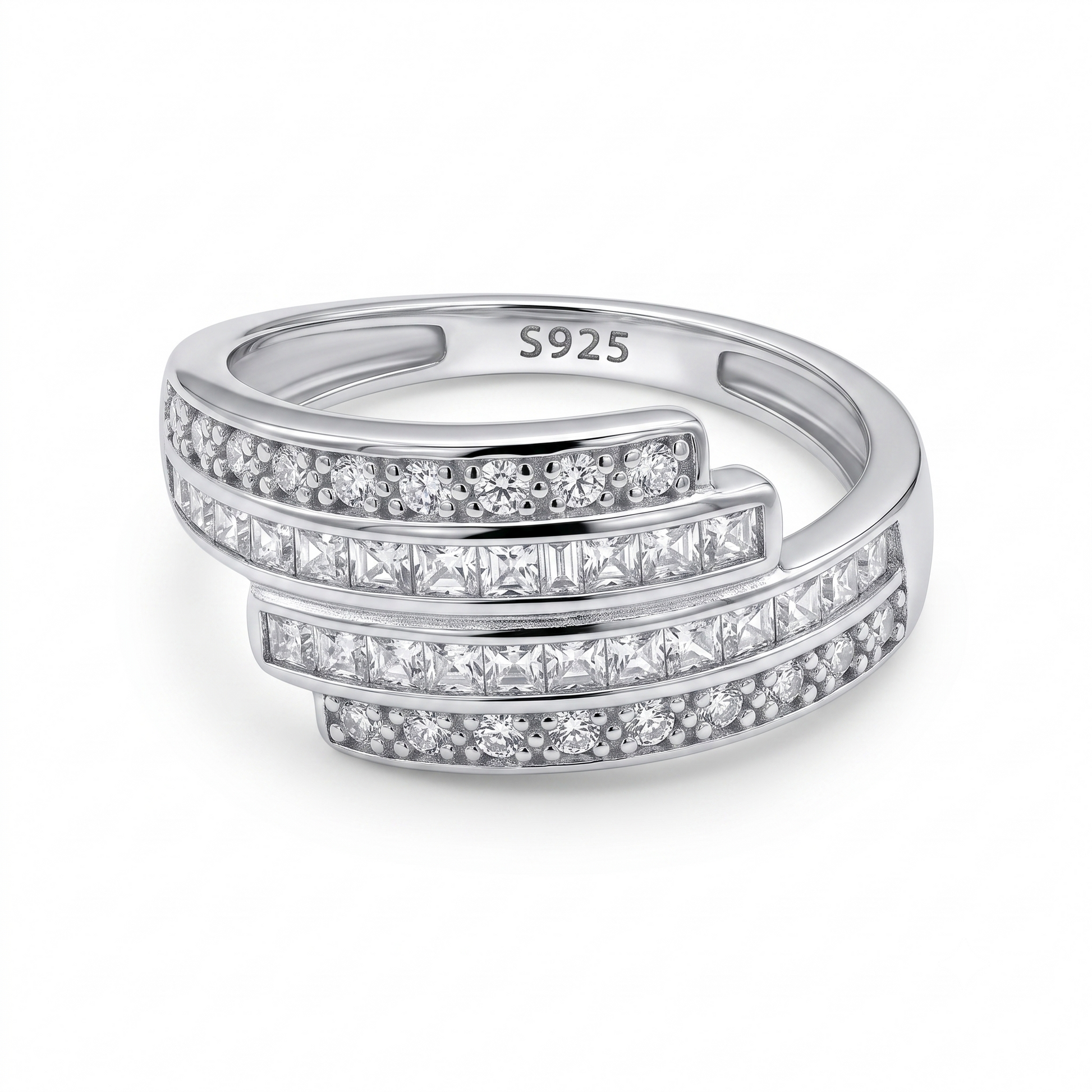 Silvme Double Band Stacking 925 sterling silver ring for women — front view on white background