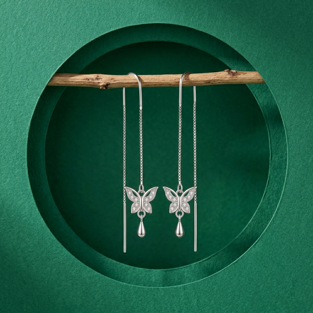 Butterfly Teardrop Charm Threader Earrings, additional product view 11