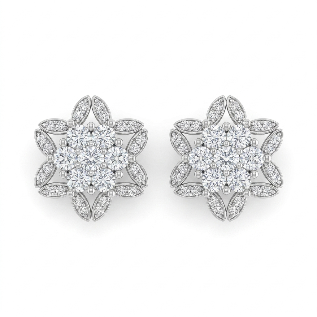 Snowflake Flower 925 silver stud earrings for women, gift for sister, shown as a matching pair