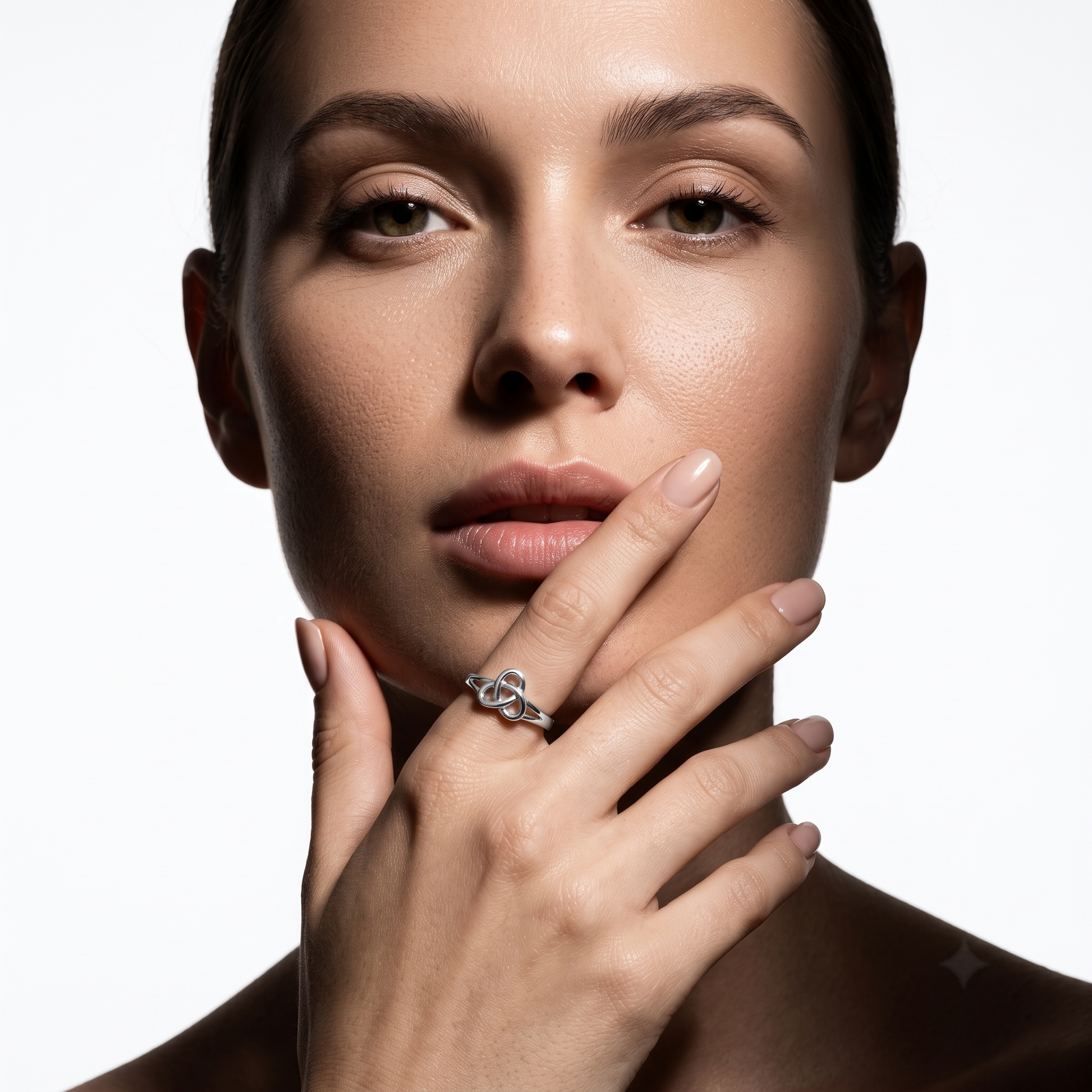Silvme Geometric Tile Pattern 925 sterling silver ring for women — front view on white background