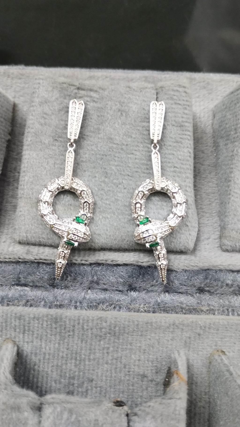 Silvme Pure 925 Sterling Silver Serpent Snake Statement CZ Drop Earrings — View 6