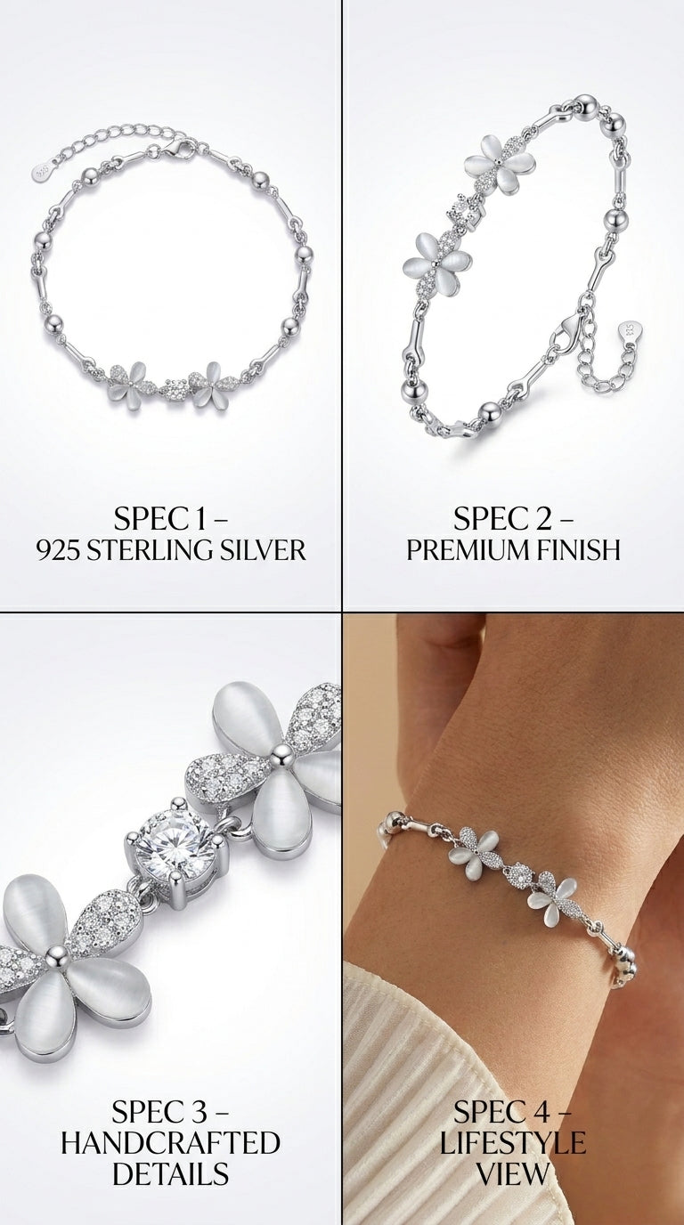 Silvme CZ Floral Bracelet in 925 sterling silver set with cubic zirconia, jewellery for women