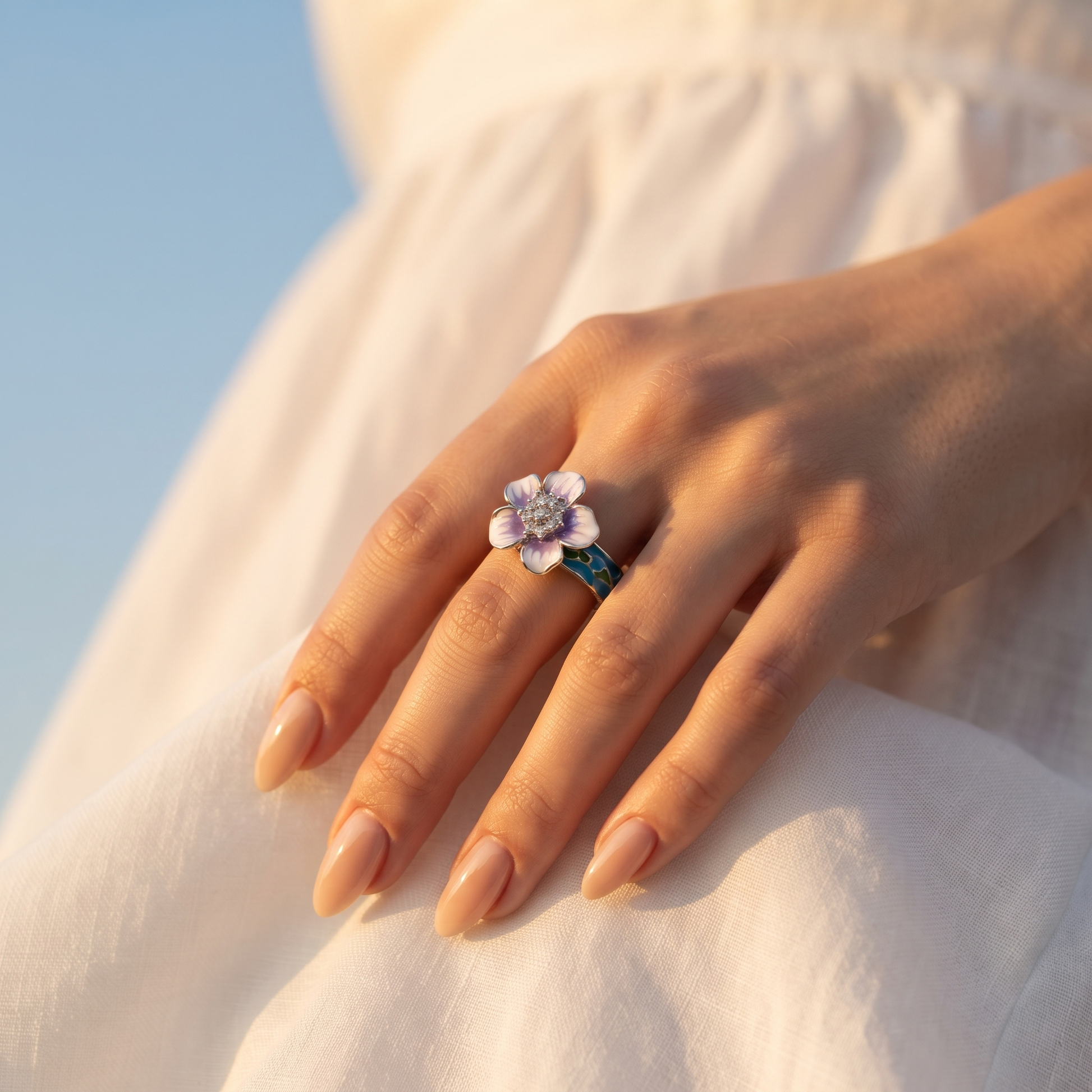 925 silver purple floral ring for women - birthday and anniversary gift for wife, girlfriend or sister