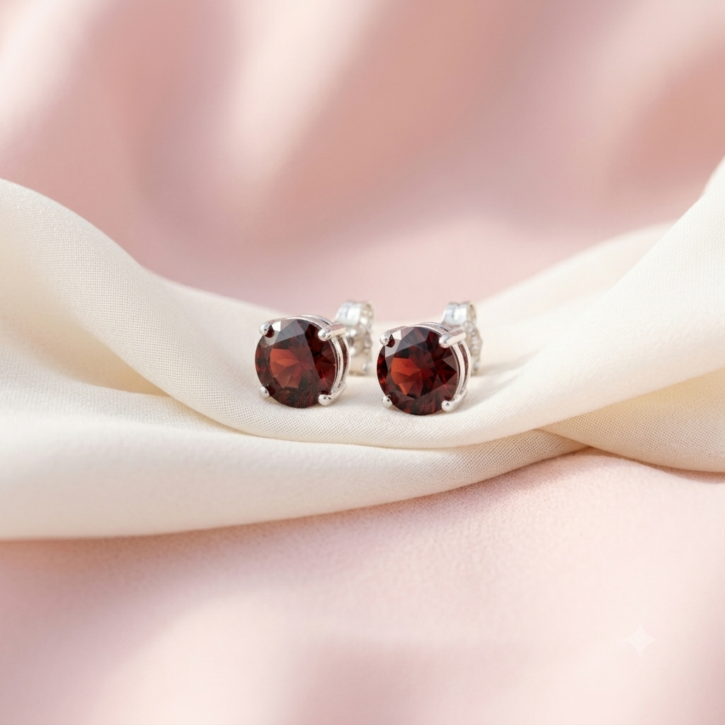 Red Round Solitaire Stud Earrings, additional product view 6