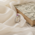Silvme pink oval stone pave sterling silver ring for women, light and easy to wear all day