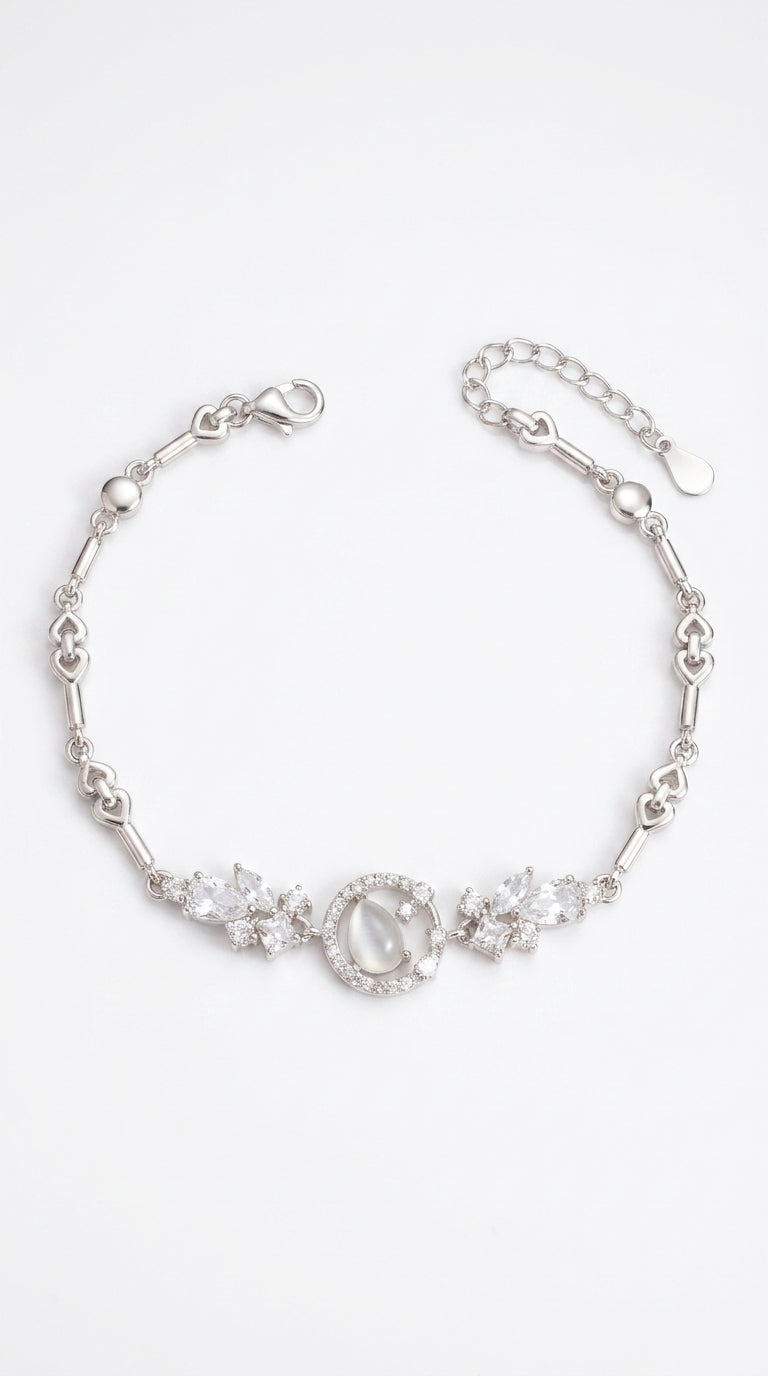 Silvme Floral Cubic Zirconia Bracelet in 925 sterling silver, jewellery for women, ideal as an anniversary gift