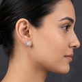 Snowflake Flower 925 silver stud earrings for women, office wear, styled backdrop shot