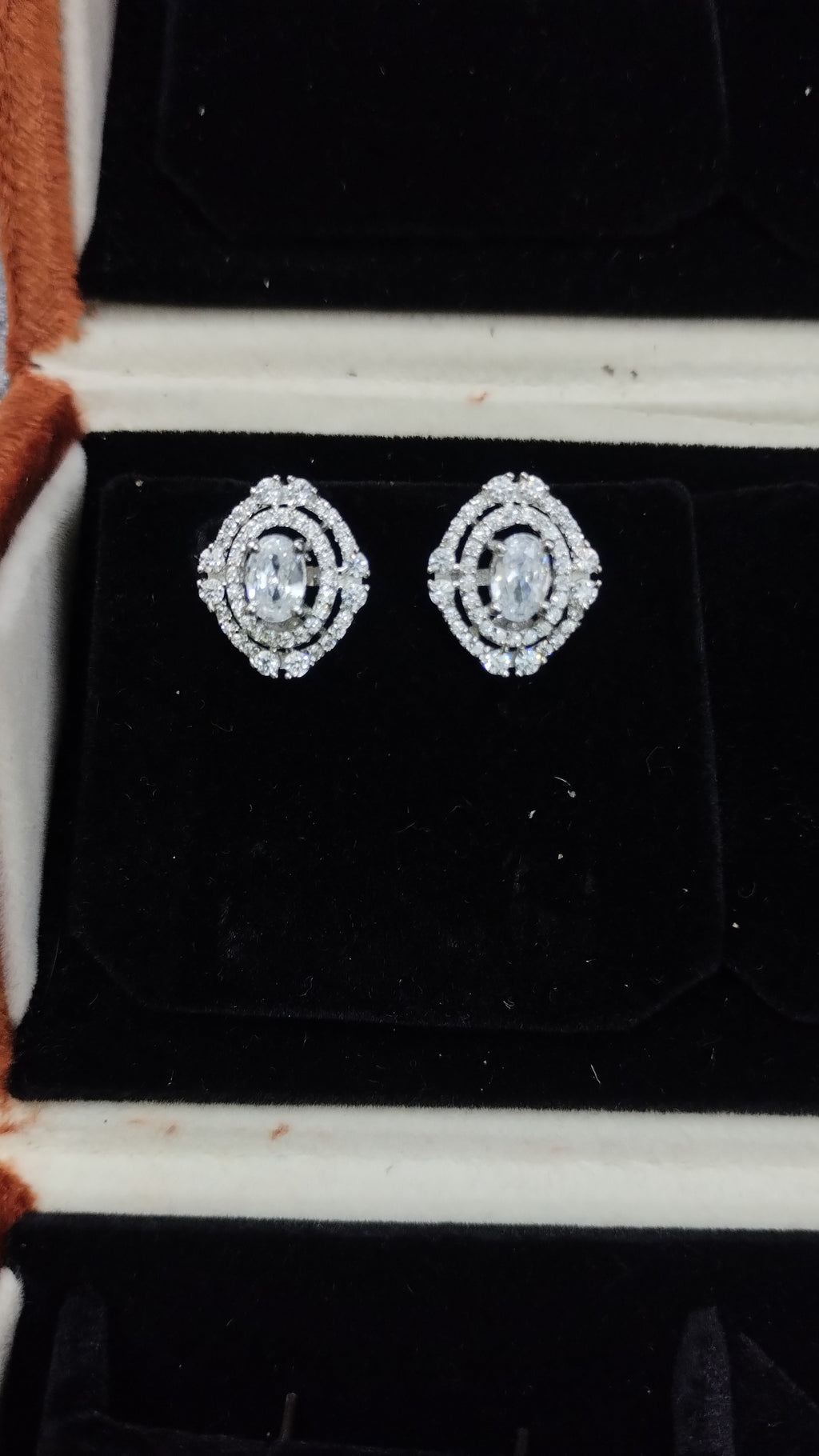 Silvme Pure 925 Sterling Silver Double Halo Oval CZ Solitaire Stud Earrings — View 3