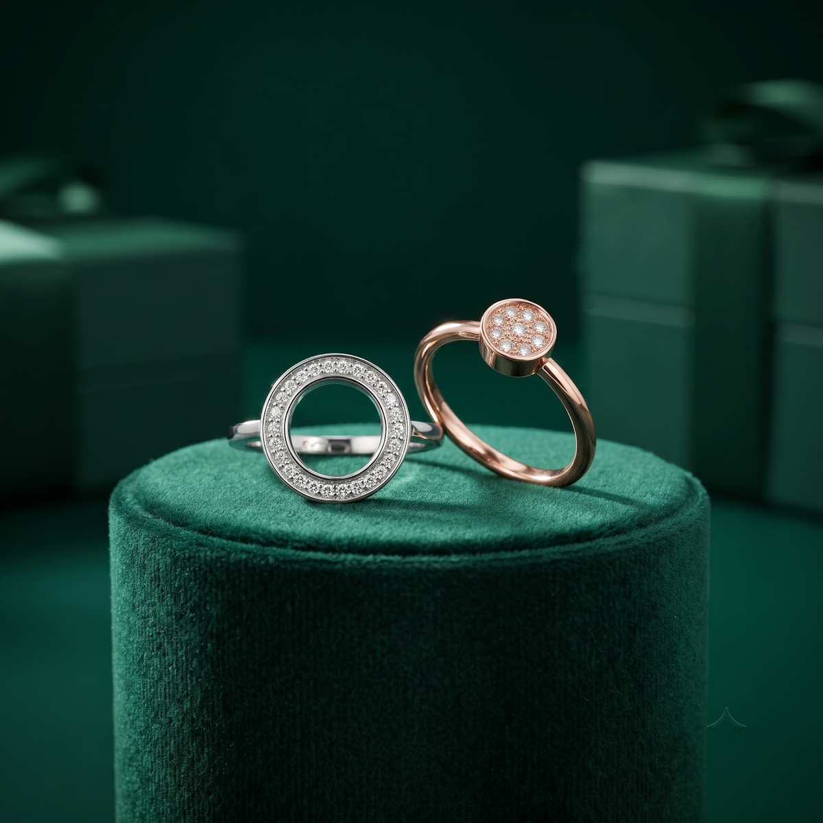 Silvme Circle Solitaire with cubic zirconia 925 sterling silver circle ring for women, two-tone rose gold and silver, heart ring silver, heart shape ring for women, front view