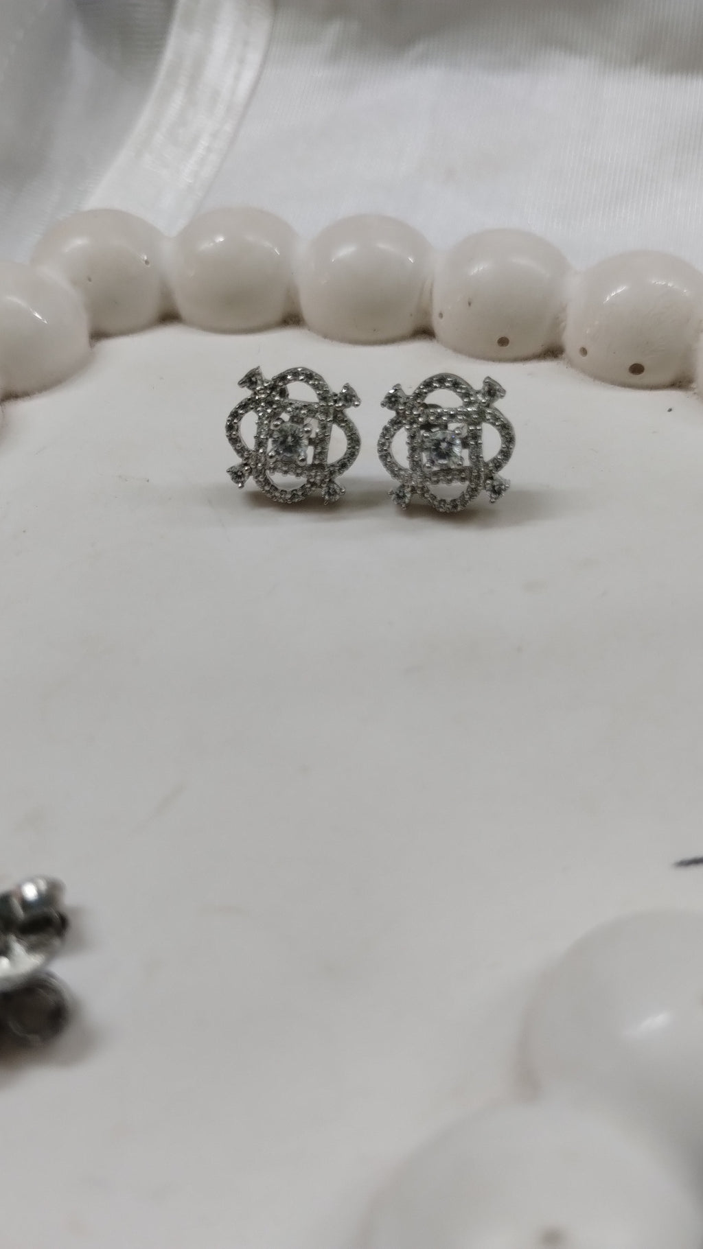 Silvme Pure 925 Sterling Silver Diamond Frame CZ Solitaire Stud Earrings — View 3