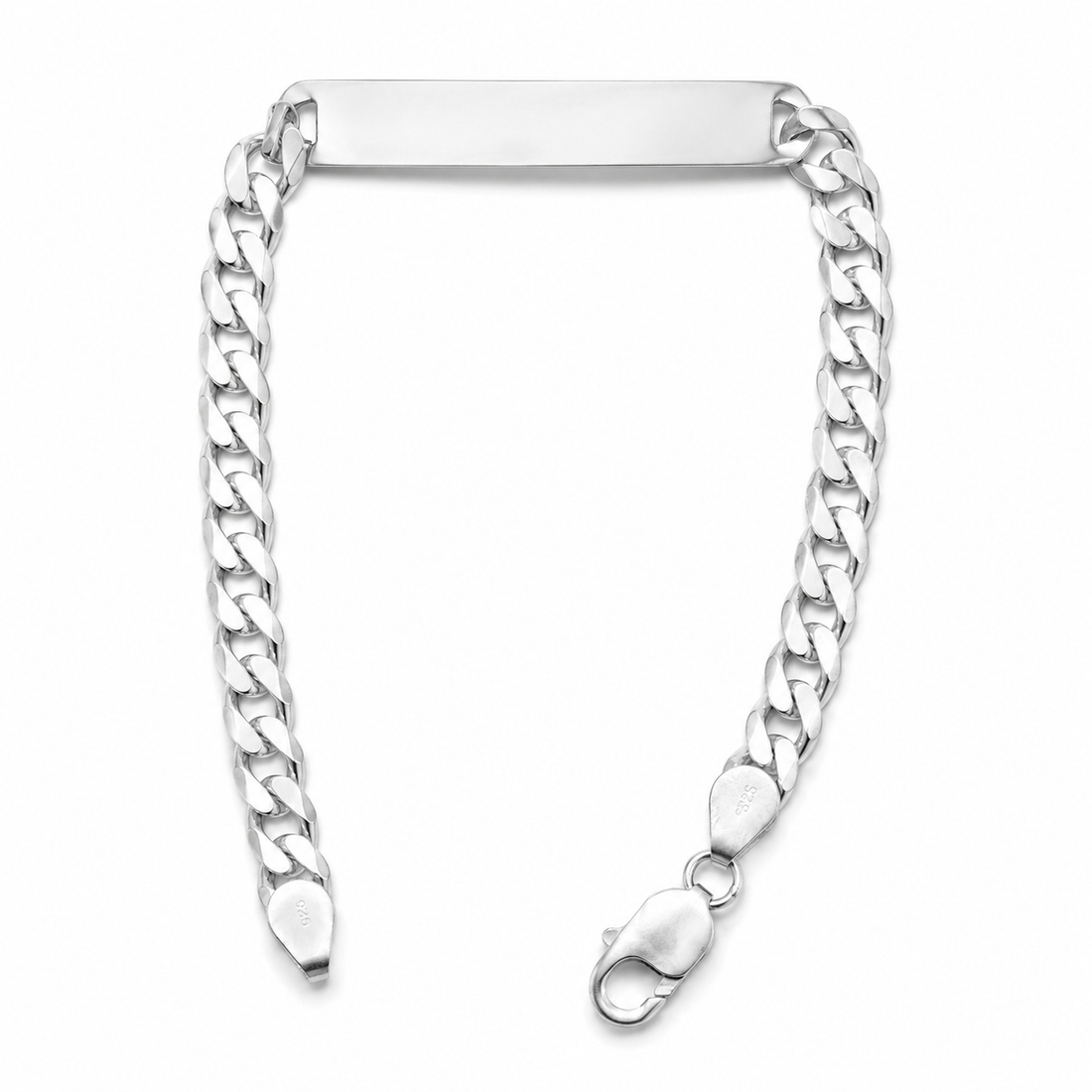 Silvme 925 sterling silver curb chain id bracelet for men shaped into an oval on a white background