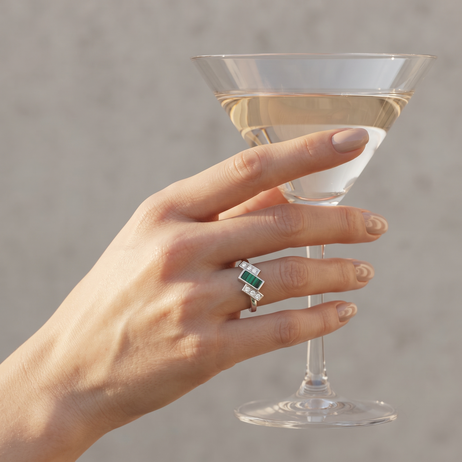 Silvme green emerald-cut stone sterling silver ring for women, lightweight daily-wear silver jewellery