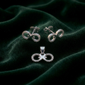 Ribbon Bow 925 sterling silver pendant and stud earrings jewellery set with cubic zirconia by Silvme â€” pendant close-up