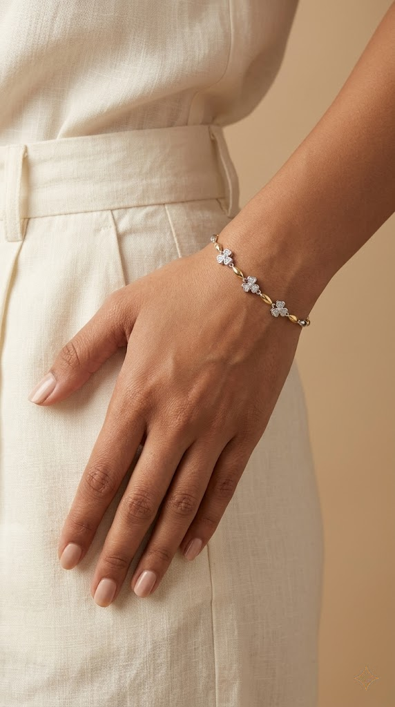 Silvme Two-Tone Floral CZ Bracelet in 925 sterling silver, styled for daily wear, a graceful gift for her