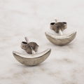 Crescent 925 silver stud earrings for women, everyday wear, styled flat lay