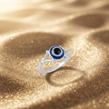 Silvme 925 Sterling Silver Blue Evil Eye Ring, bold blue evil eye on a split-shank band