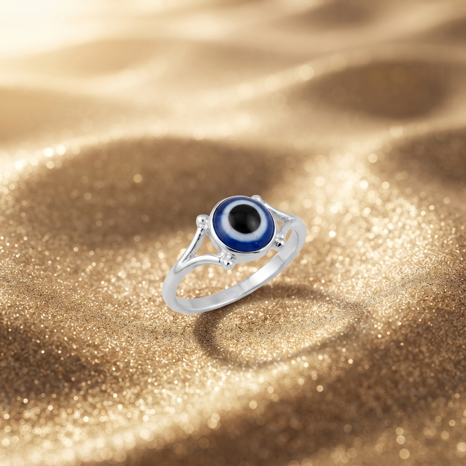 Silvme 925 Sterling Silver Blue Evil Eye Ring, bold blue evil eye on a split-shank band