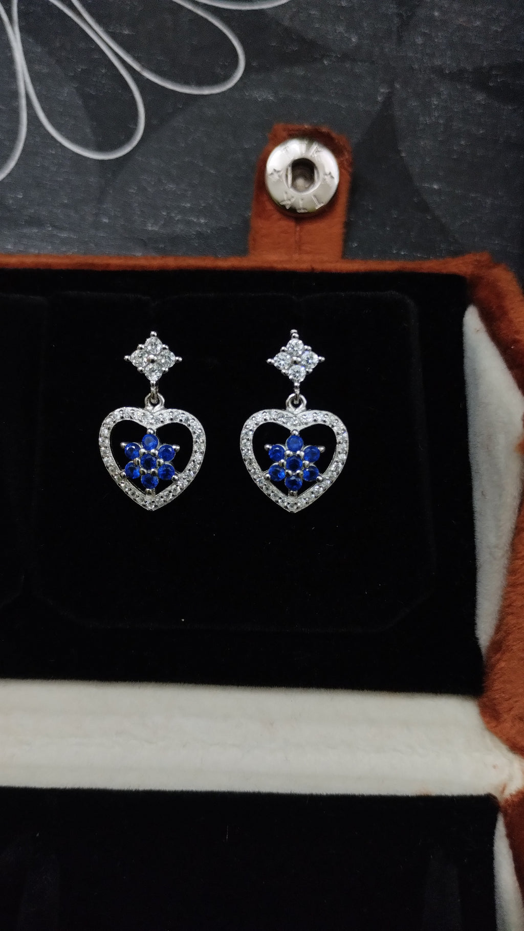 Silvme Pure 925 Sterling Silver Blue Sapphire Heart Drop CZ Earrings — View 3