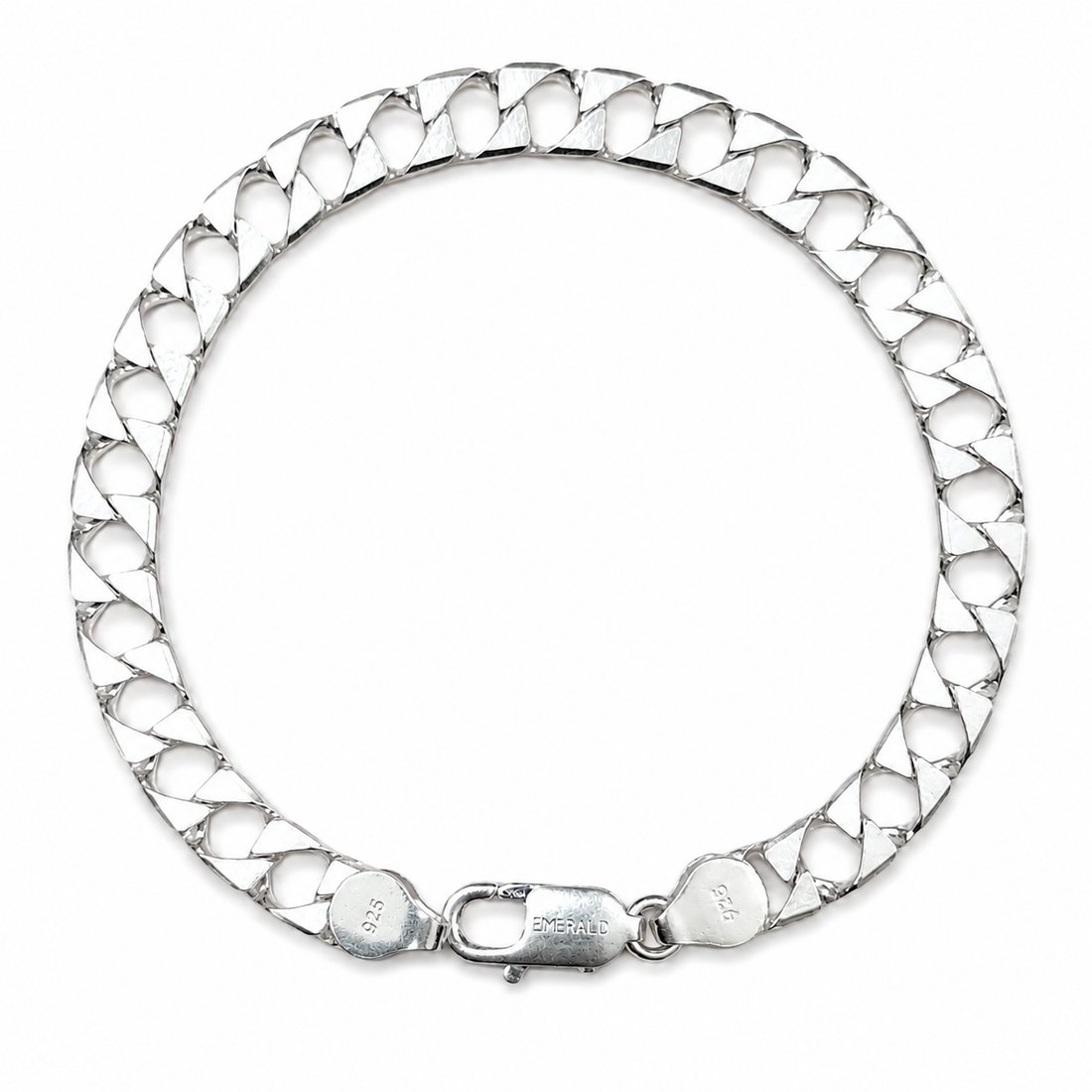 Silvme 925 sterling silver wide curb chain bracelet for men shaped into an oval on a white background