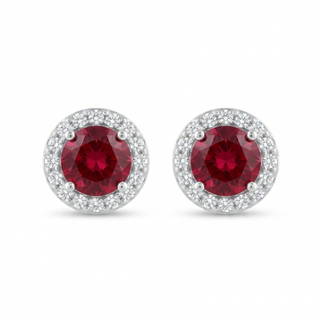 Red Round Halo Stud Earrings, front product view