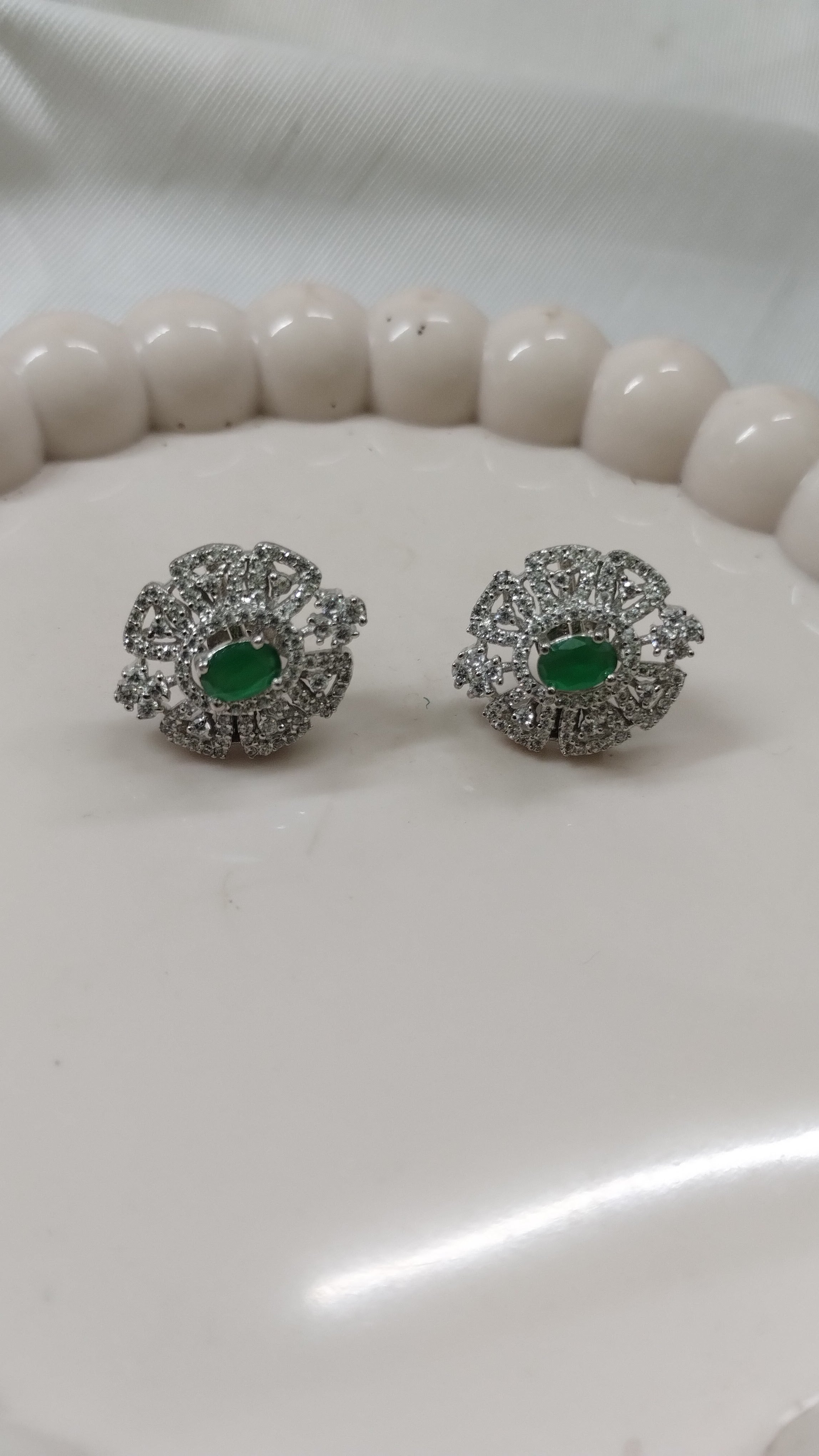 Silvme Pure 925 Sterling Silver Emerald Green Bold Round CZ Stud Earrings — View 5