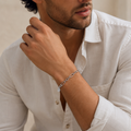End links and fastening detail on the Silvme elongated figaro bracelet