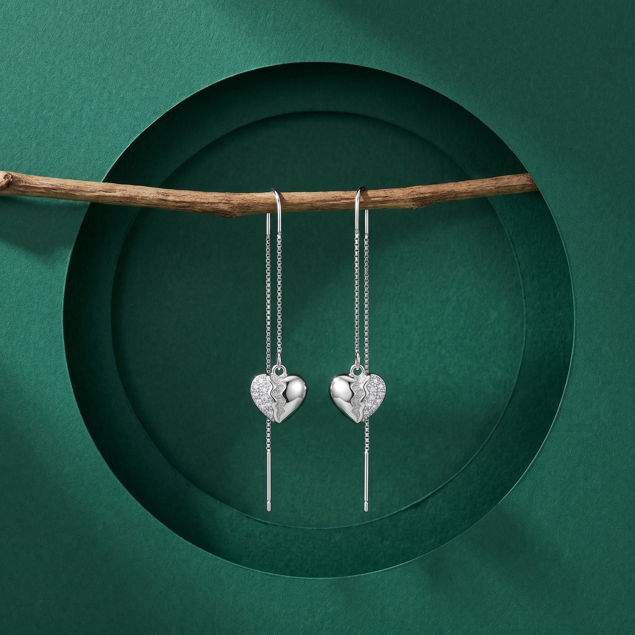 Silvme Pure 925 Sterling Silver Split Heart Pave CZ Threader Earrings — View 10