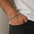 Link pattern and surface detail across the wide panel link bracelet by Silvme