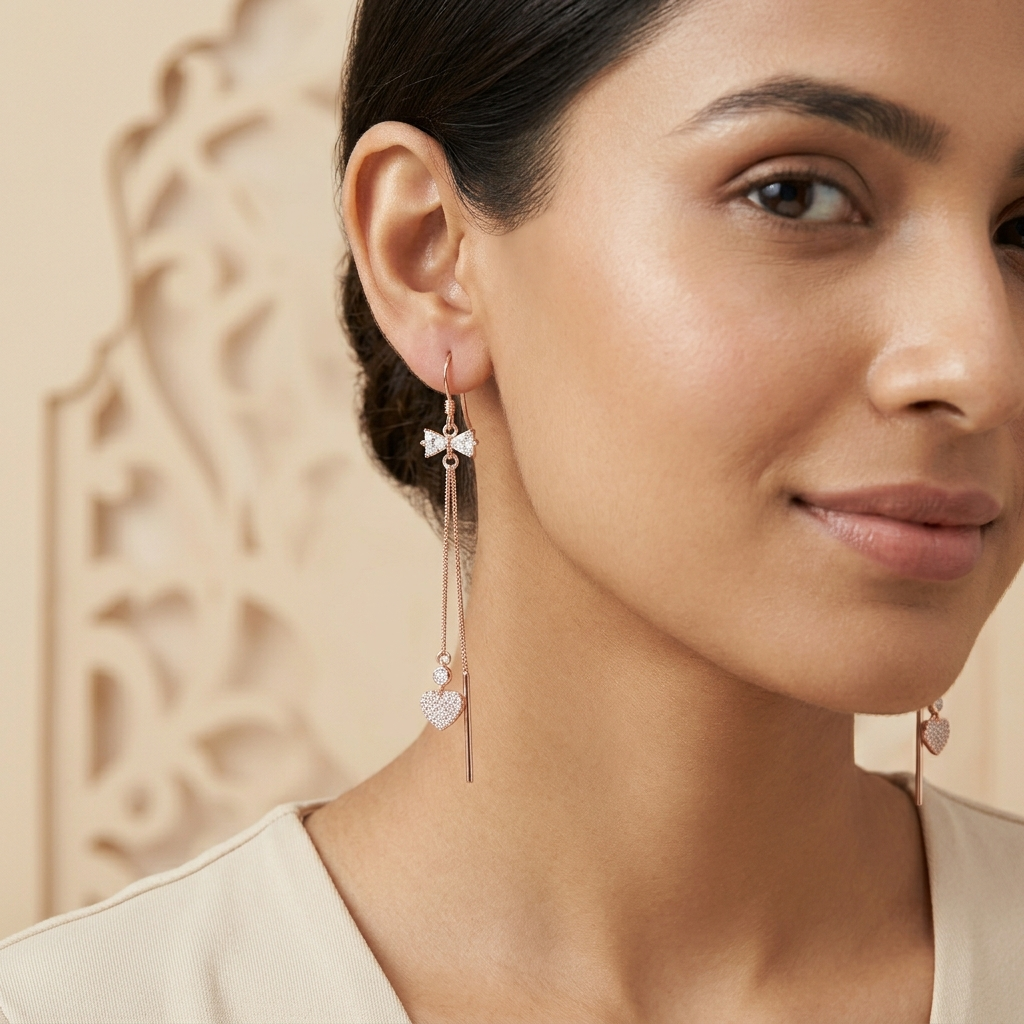 Rose-Gold-Tone Cross and Heart Drop Earrings, alternate angle